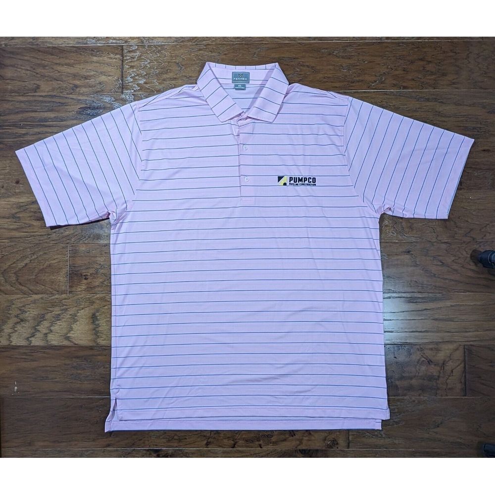 Fennec Golf Polo Lightweight Shirt Pink/Blue Striped Mens XXL Embroidered Pumpco - Picture 3 of 8